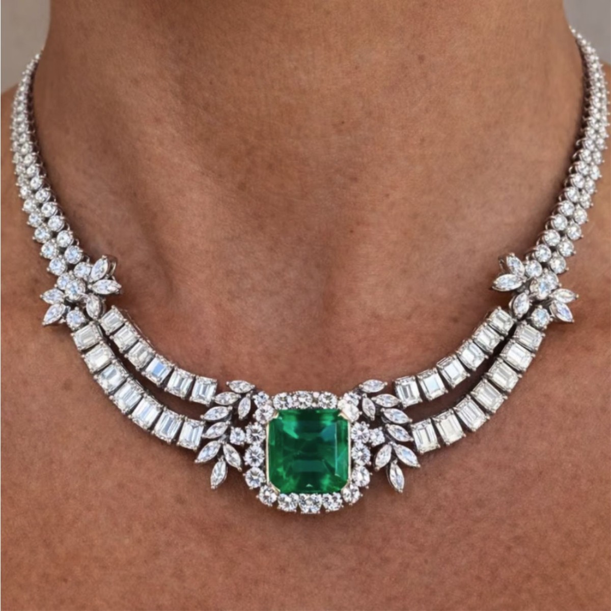 Gubelin Emerald, Diamond & 18K Necklace