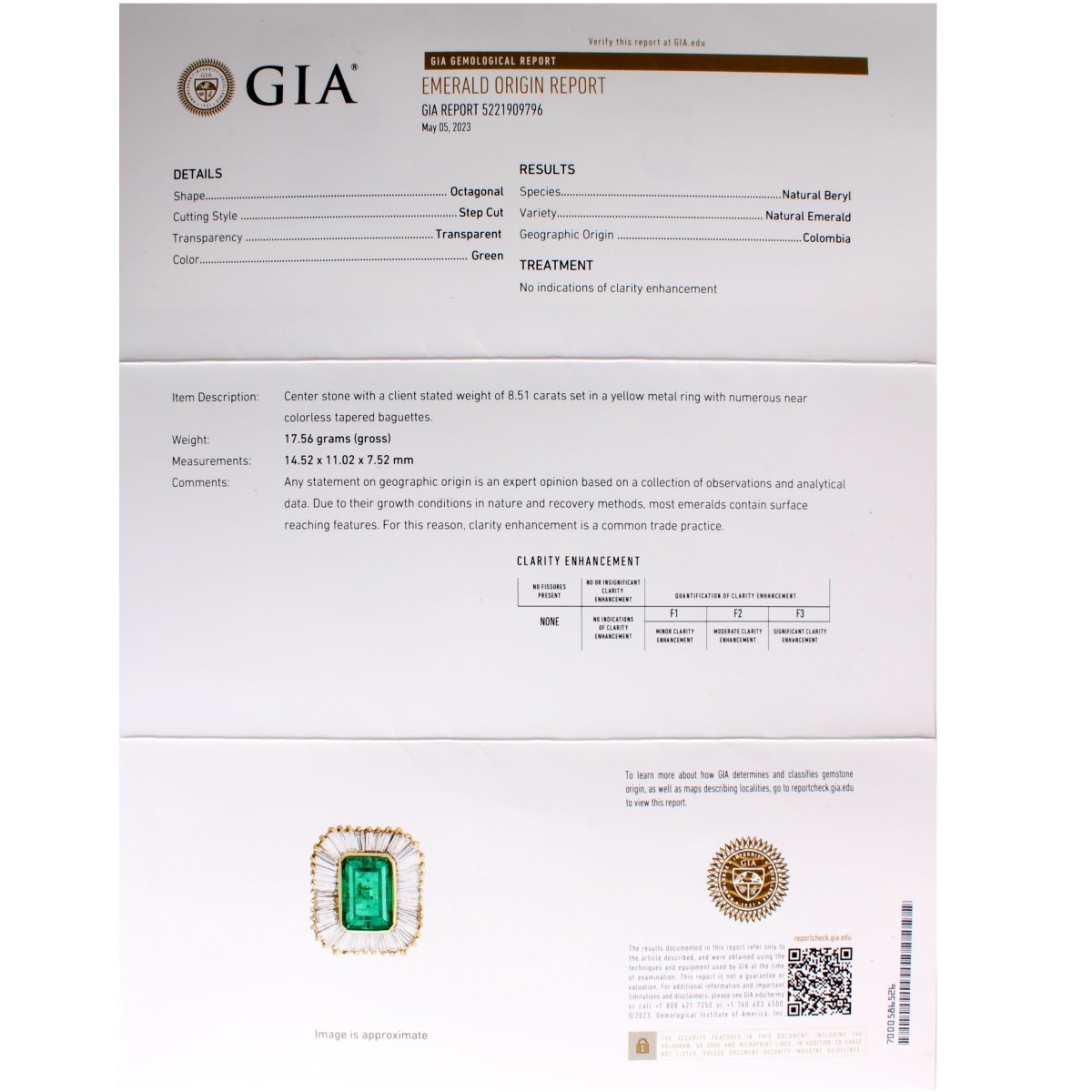 AGL / GIA Colombian Emerald & Diam Ring