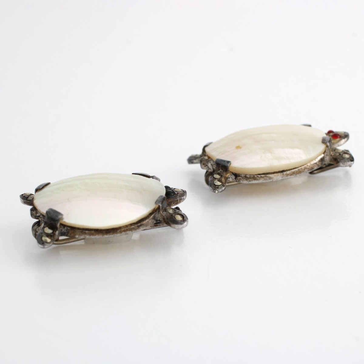 Deco MOP, Silver and Marcasite Pins