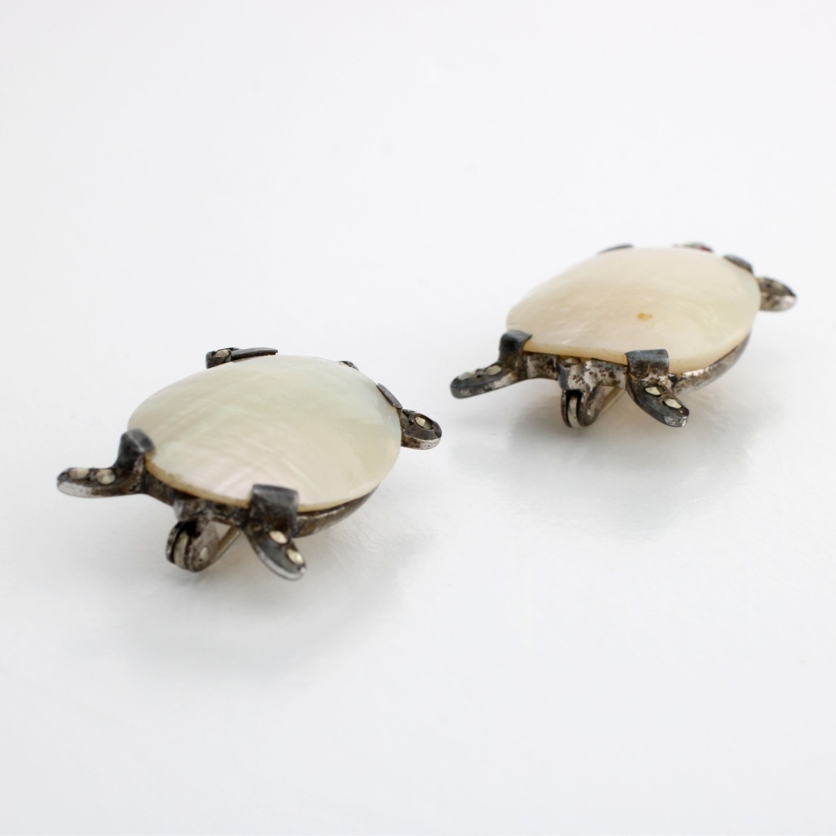 Deco MOP, Silver and Marcasite Pins