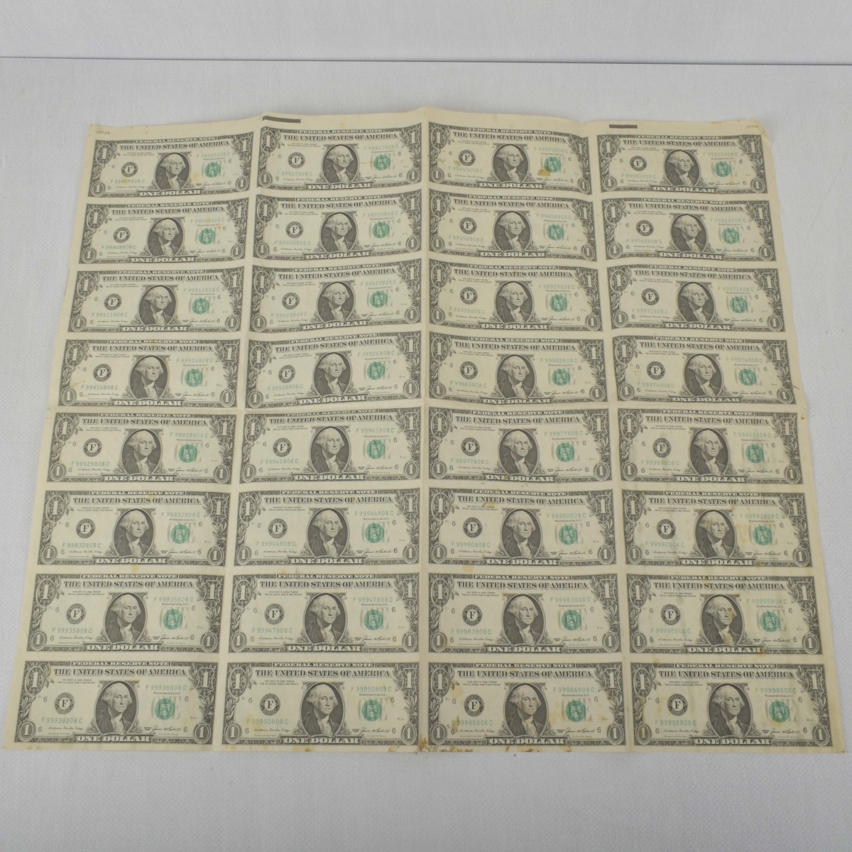 Sheet of Uncut US One Dollars