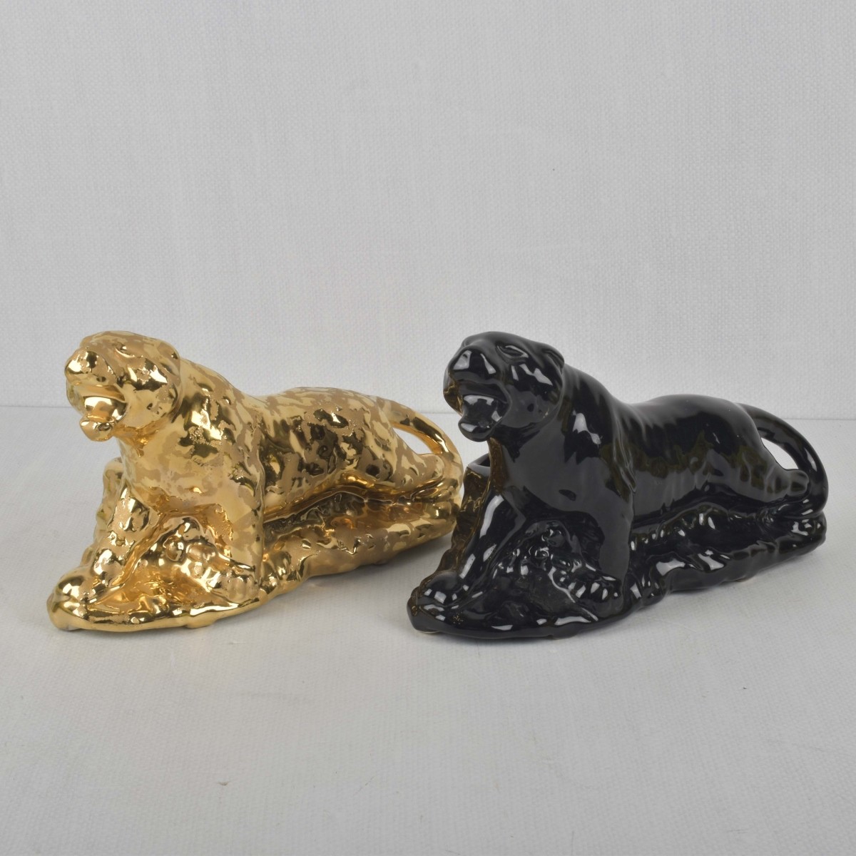 Mid-century Porcelain Panther Sculptures