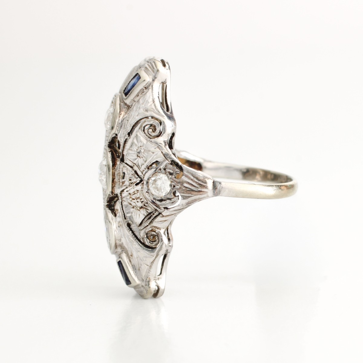 Deco Diamond Sapphire and Plat Ring