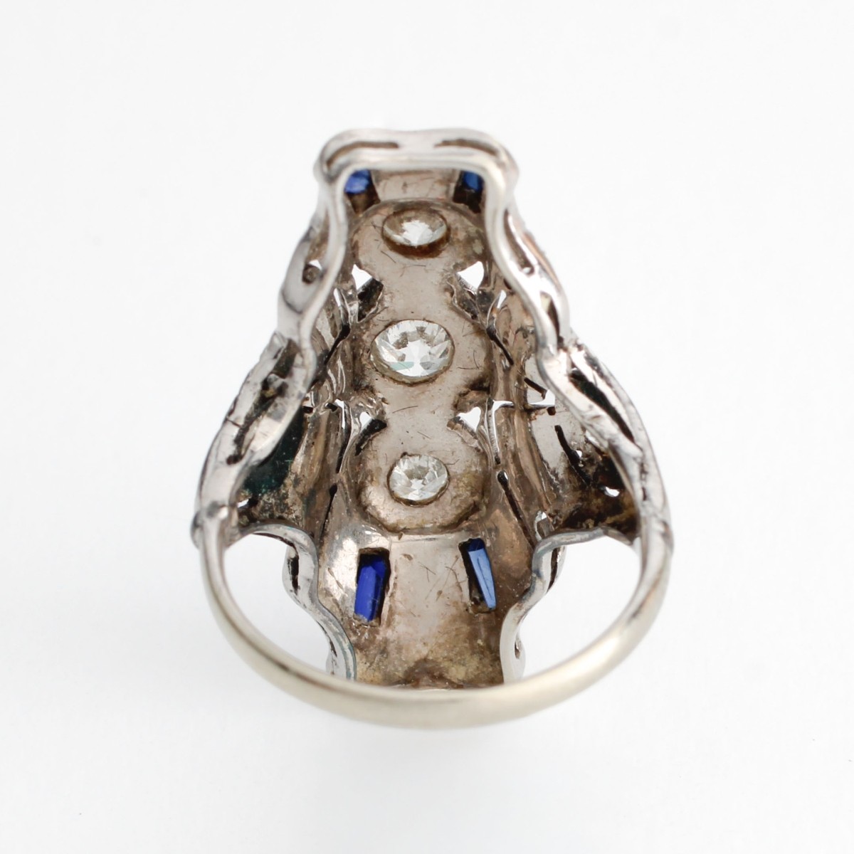 Deco Diamond Sapphire and Plat Ring