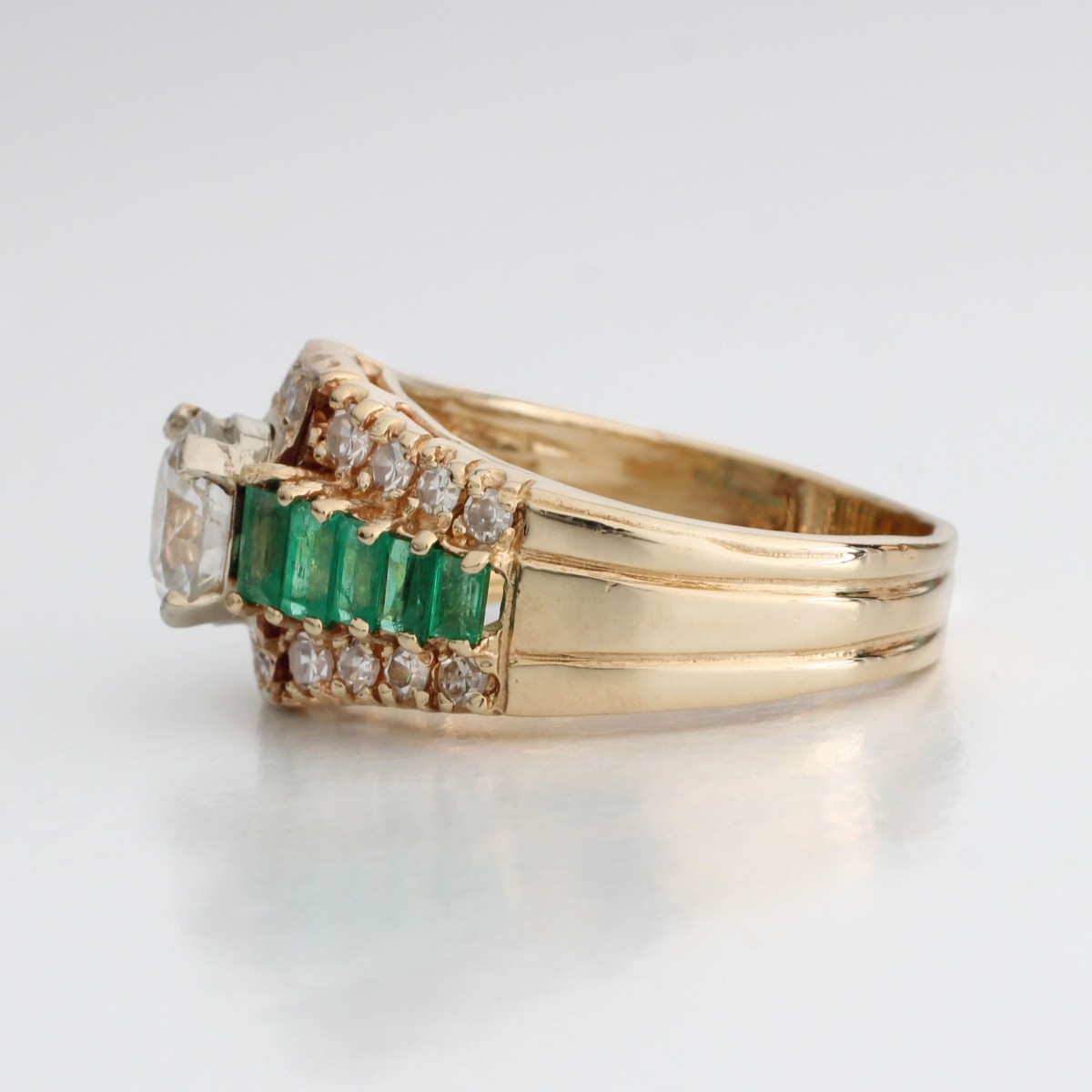 Retro Diamond Emerald and 14K Ring