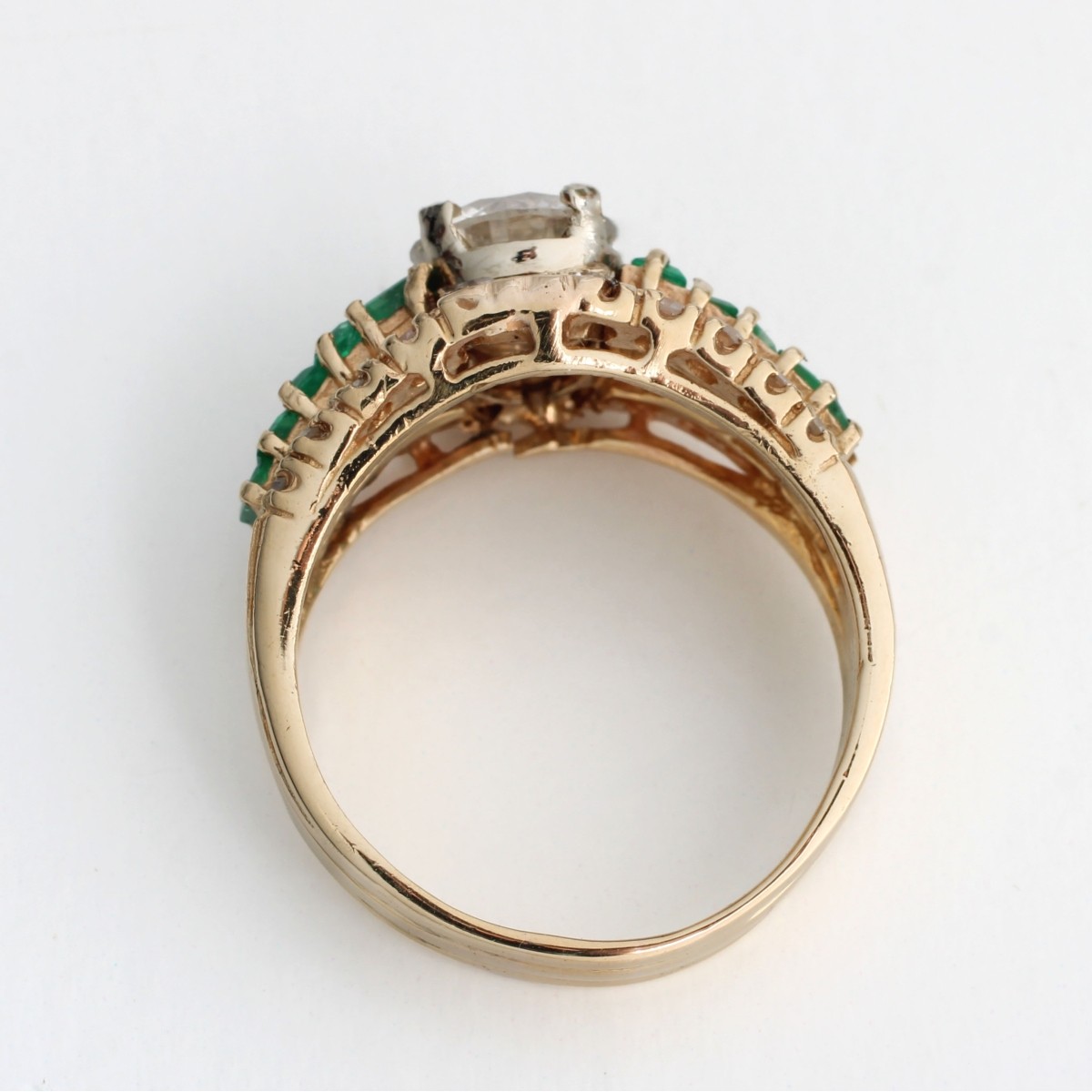 Retro Diamond Emerald and 14K Ring