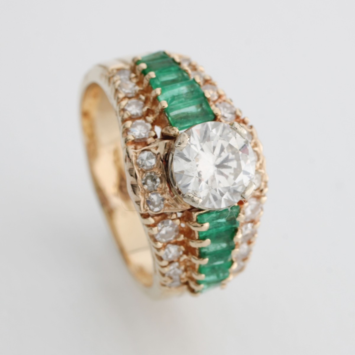 Retro Diamond Emerald and 14K Ring