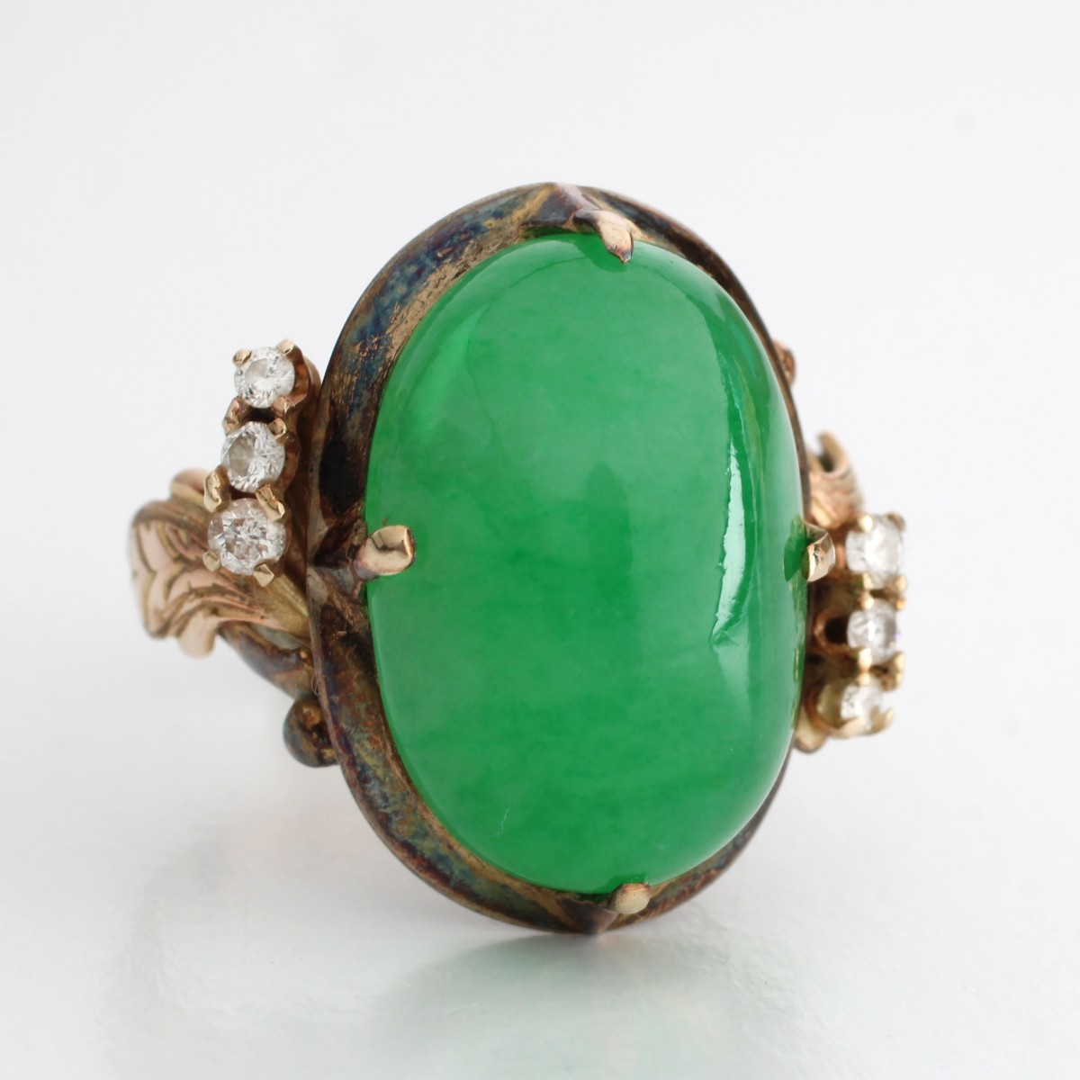 Jadeite, Diamond and 14K Ring