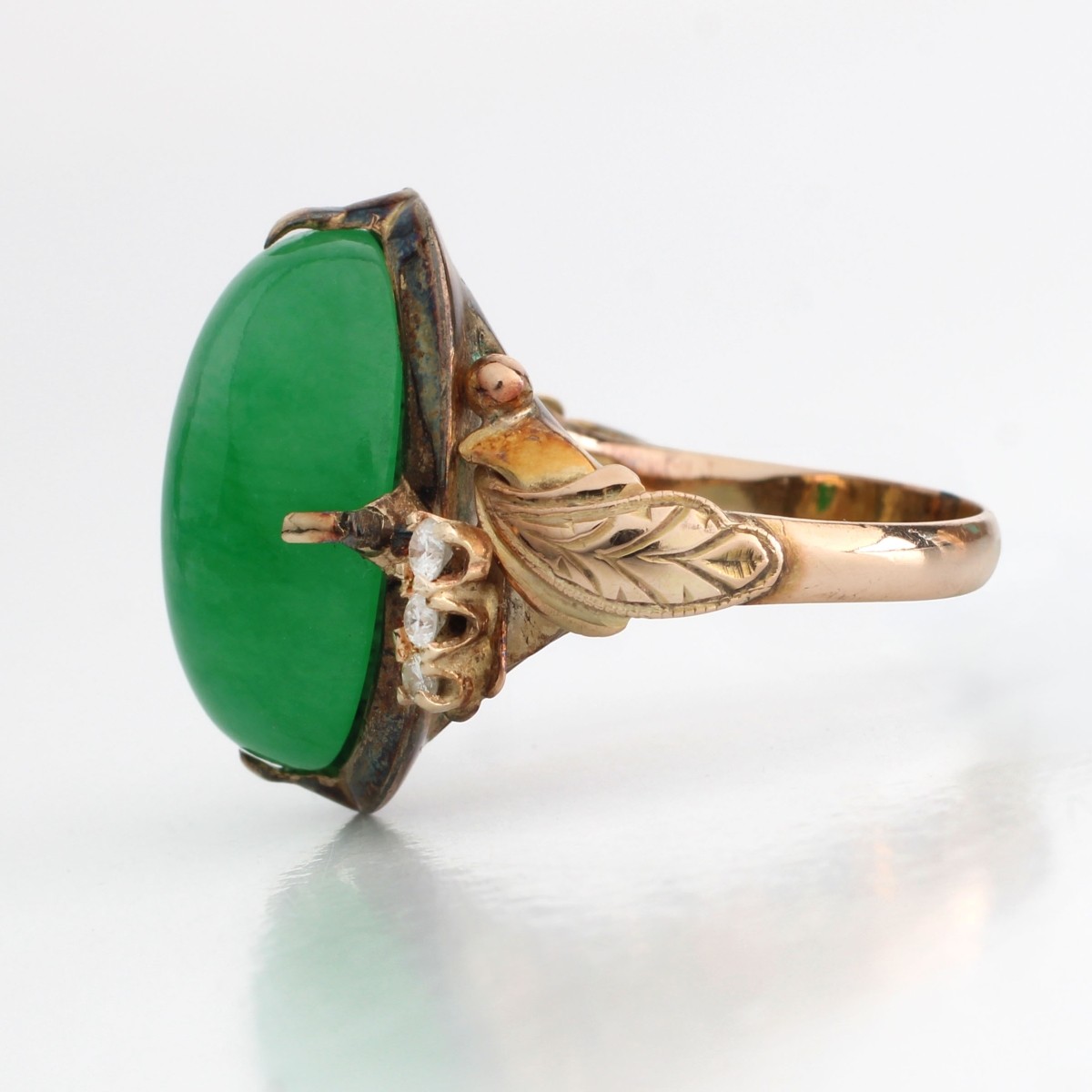 Jadeite, Diamond and 14K Ring